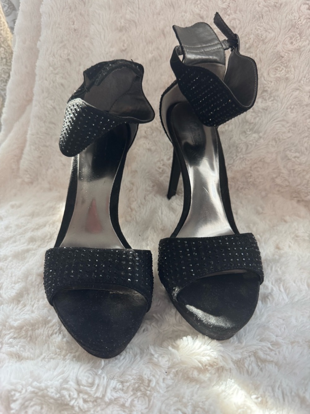 Black Crystal-Embellished Women's Carlos Santana Dress High Heel Sandals